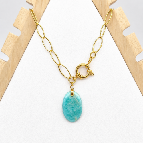 Collier mailles ovales et pierre Amazonite – PIECE UNIQUE