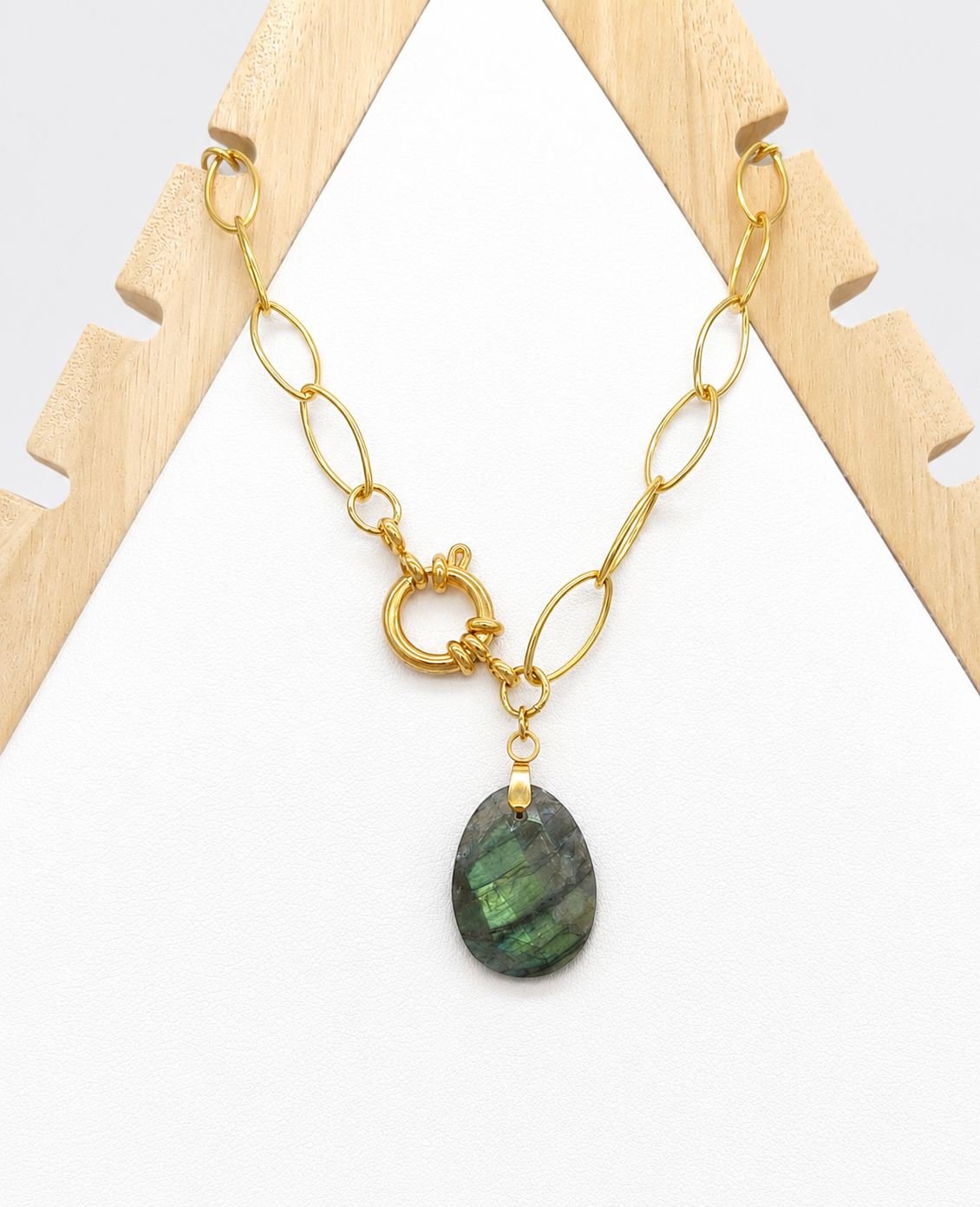 Collier mailles ovales et pierre Labradorite - PIECE UNIQUE – Image 2