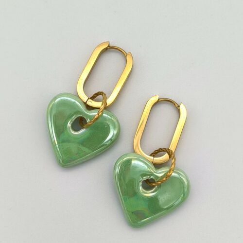 Boucles d&rsquo;oreilles cœur vert